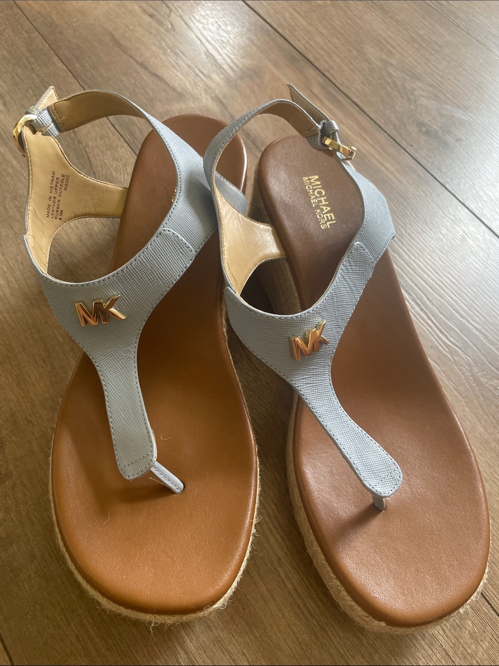 Michael Kors Light Blue MK Logo Espadrille Wedge Sandals - Picture 3 of 8